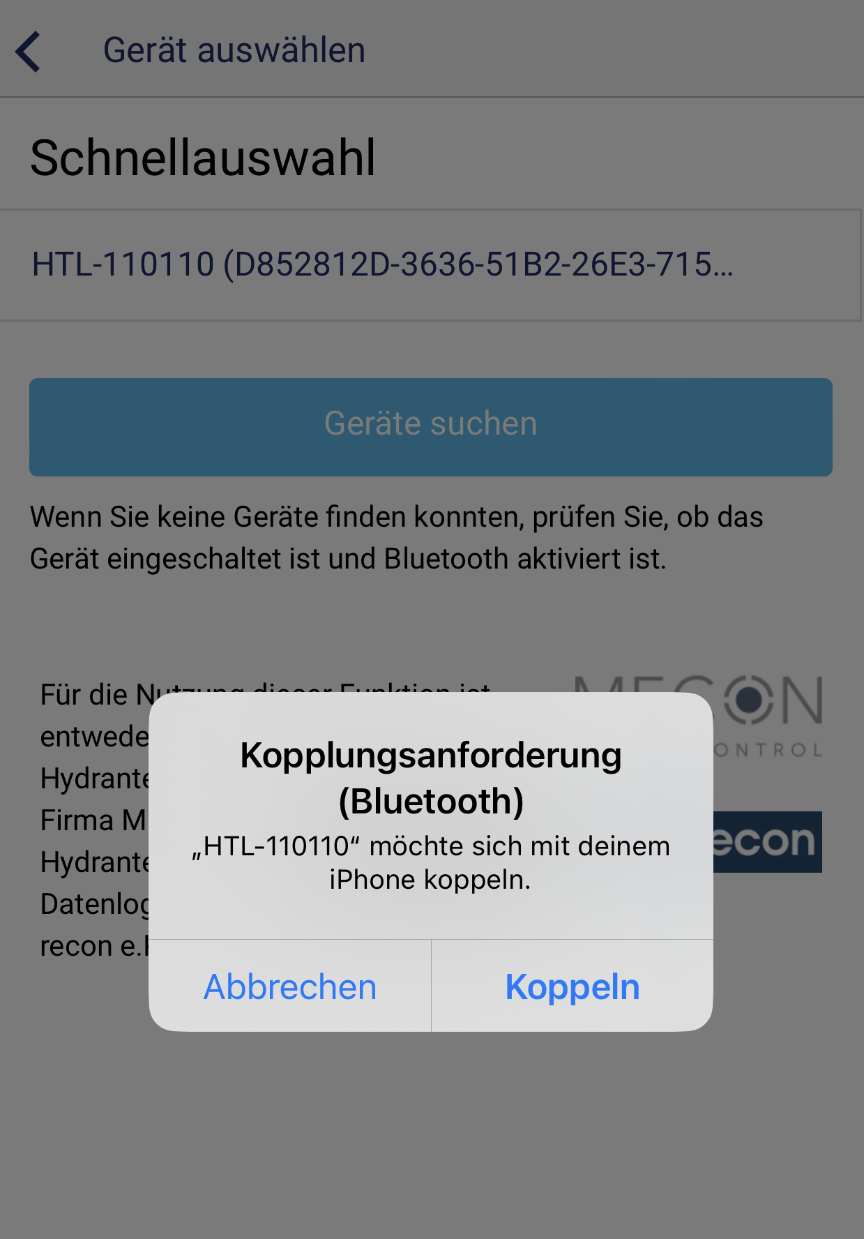 App - Verbinden mit Messgerät (iPhone)