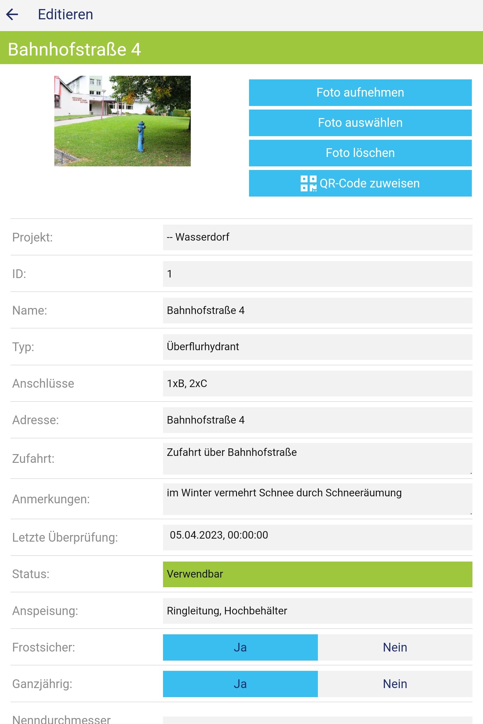 wasserkarte.info App Bearbeitungsansicht einer Entnahmestelle