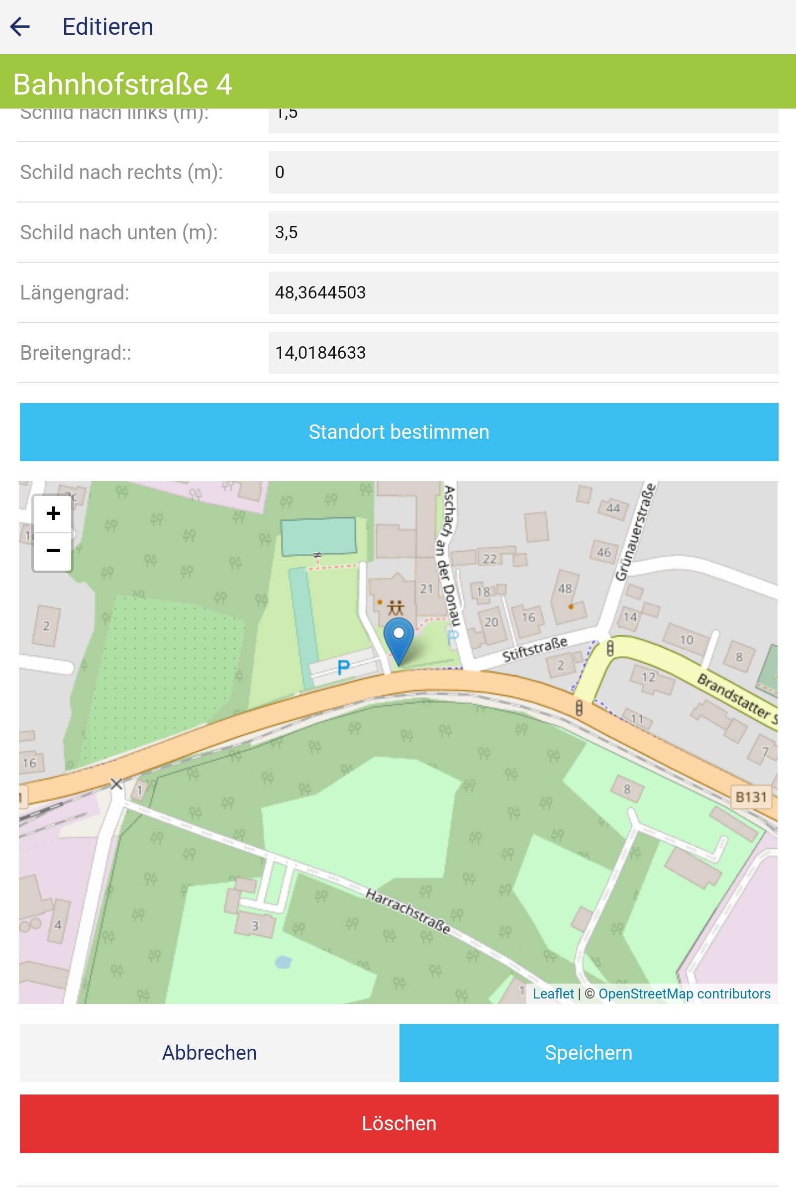 wasserkarte.info App Bearbeitungsansicht einer Entnahmestelle